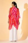Shop_K-Anshika_Orange Georgette Embroidery Mandarin Collar Leheriya Pattern Top And Pant Set _at_Aza_Fashions