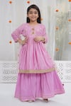 Buy_Little Bansi_Pink Chanderi Silk Embroidery, Sequins, Gota Patti, Zari Kurta Sharara Set _at_Aza_Fashions