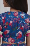 Shop_Little Bansi_Blue Cotton Pom-poms, Sequins, Lace Floral Pattern Lehenga Set _Online_at_Aza_Fashions
