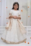Shop_Little Bansi_Off White Cotton, Linen Embroidery, Sequins, Zari, Floral Pattern Lehenga Set _Online_at_Aza_Fashions