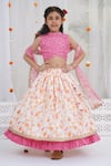 Buy_Little Bansi_Pink Cotton, Linen, Net Embroidery, Sequins, Gota Floral Pattern Lehenga Set _at_Aza_Fashions