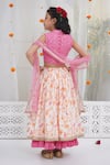 Shop_Little Bansi_Pink Cotton, Linen, Net Embroidery, Sequins, Gota Floral Pattern Lehenga Set _at_Aza_Fashions