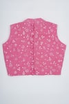 Little Bansi_Pink Cotton, Linen, Net Embroidery, Sequins, Gota Floral Pattern Lehenga Set _at_Aza_Fashions