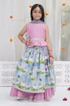 Buy_Little Bansi_Pink Chanderi Silk Gota Patti, Lace, Tassels, Sequins Floral Pattern Lehenga Set _at_Aza_Fashions