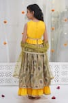 Shop_Little Bansi_Yellow Chanderi Silk Zari, Gota Patti, Tassels Peacock Pattern Lehenga Set _at_Aza_Fashions