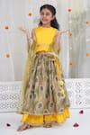 Buy_Little Bansi_Yellow Chanderi Silk Zari, Gota Patti, Tassels Peacock Pattern Lehenga Set _at_Aza_Fashions
