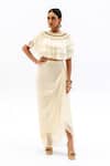 Buy_Garo_Off White Chiffon, Silk, Muslin Embroidery Round Ruffled Top With Draped Skirt _at_Aza_Fashions