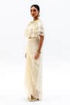 Garo_Off White Chiffon, Silk, Muslin Embroidery Round Ruffled Top With Draped Skirt _Online_at_Aza_Fashions
