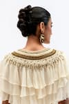 Buy_Garo_Off White Chiffon, Silk, Muslin Embroidery Round Ruffled Top With Draped Skirt 