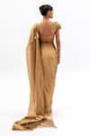 Shop_Garo_Gold Tissue Embroidery, Zari V-neck Geometric Blouse With Pre-draped Saree _at_Aza_Fashions