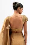 Buy_Garo_Gold Tissue Embroidery, Zari V-neck Geometric Blouse With Pre-draped Saree _Online_at_Aza_Fashions