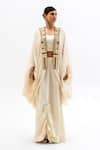 Buy_Garo_Off White Silk, Muslin Embroidery Round , Open Tribal Cape And Pant Set _at_Aza_Fashions