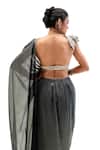 Garo_Gray Silk Embroidery, Beads, Sequins Geometric Blouse With Pre-draped Saree _at_Aza_Fashions