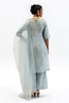 Shop_Garo_Blue Silk, Organza Embroidery Round Neck Tribal Kurta Set _at_Aza_Fashions