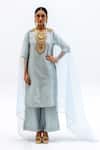 Buy_Garo_Blue Silk, Organza Embroidery Round Neck Tribal Kurta Set _at_Aza_Fashions