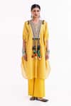 Buy_Garo_Yellow Chanderi Tassels V-neck Embroidered Kaftan Set _at_Aza_Fashions