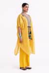 Shop_Garo_Yellow Chanderi Tassels V-neck Embroidered Kaftan Set _Online_at_Aza_Fashions