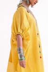 Garo_Yellow Chanderi Tassels V-neck Embroidered Kaftan Set _at_Aza_Fashions