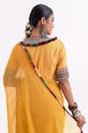 Garo_Mustard Chiffon, Silk Tassels, Embroidery Round Neck Tribal Blouse With Saree _Online_at_Aza_Fashions