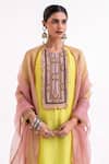 Garo_Yellow Silk Embroidery Round Neck Tribal Kurta Set _Online_at_Aza_Fashions