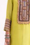 Garo_Yellow Silk Embroidery Round Neck Tribal Kurta Set _at_Aza_Fashions