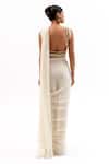 Shop_Garo_Off White Chiffon, Silk, Muslin Embroidery Stripe Blouse With Pre-draped Saree _at_Aza_Fashions