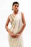 Buy_Garo_Off White Chiffon, Silk, Muslin Embroidery Stripe Blouse With Pre-draped Saree _Online_at_Aza_Fashions