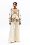 Buy_Garo_Off White Silk Embroidery V-neck Tribal Jacket With Pant _at_Aza_Fashions