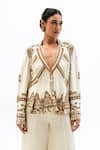 Garo_Off White Silk Embroidery V-neck Tribal Jacket With Pant _at_Aza_Fashions