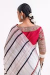 Garo_Off White Chanderi Embroidery Round Neck Stripe Pattern Saree With Blouse _Online_at_Aza_Fashions