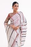 Garo_Off White Chanderi Embroidery Round Neck Stripe Pattern Saree With Blouse _at_Aza_Fashions