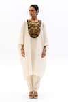 Buy_Garo_Off White Silk Embroidery Round Neck Tribal Kaftan With Pant _at_Aza_Fashions