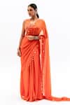 Buy_Garo_Orange Chiffon, Silk, Muslin Embroidery V-neck Blouse With Saree _at_Aza_Fashions