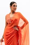Shop_Garo_Orange Chiffon, Silk, Muslin Embroidery V-neck Blouse With Saree _Online_at_Aza_Fashions
