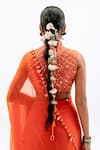 Garo_Orange Chiffon, Silk, Muslin Embroidery V-neck Blouse With Saree _at_Aza_Fashions