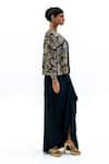 Buy_Garo_Blue Silk Embroidery Open , Round Geometric Jacket And Draped Skirt Set _Online_at_Aza_Fashions