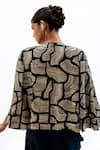Garo_Blue Silk Embroidery Open , Round Geometric Jacket And Draped Skirt Set _at_Aza_Fashions
