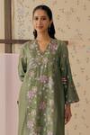 Shop_Bhawna Sethi_Green Chanderi Cotton, Silk, Organza Embroidery, Metallic Gulbaan Kurta Set _at_Aza_Fashions