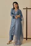 Buy_Bhawna Sethi_Blue , Cotton, Silk, Organza Embroidery Neer Floral Kurta Set _at_Aza_Fashions