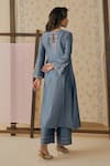 Bhawna Sethi_Blue , Cotton, Silk, Organza Embroidery Neer Floral Kurta Set _Online_at_Aza_Fashions