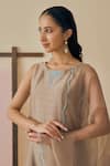 Buy_Bhawna Sethi_Beige Chanderi Cotton, Silk, Chanderi, Cotton, Saaz Ribbon Placement Kurta Set 