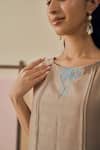 Shop_Bhawna Sethi_Beige Chanderi Cotton, Silk, Chanderi, Cotton, Saaz Ribbon Placement Kurta Set _at_Aza_Fashions