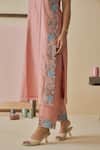 Bhawna Sethi_Pink Chanderi Silk, Cotton, Chanderi, Silk, Organza Gulnaar Placement Kurta Set _at_Aza_Fashions