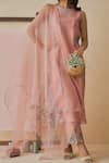 Shop_Bhawna Sethi_Pink Chanderi Silk, Cotton, Chanderi, Silk, Organza Gulnaar Placement Kurta Set _at_Aza_Fashions