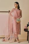 Buy_Bhawna Sethi_Pink Chanderi Silk, Cotton, Chanderi, Silk, Organza Gulnaar Placement Kurta Set _at_Aza_Fashions