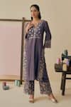 Buy_Bhawna Sethi_Purple , Cotton, Silk, Silk, Kumud Threadwork Kurta Set _Online_at_Aza_Fashions
