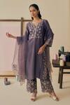 Buy_Bhawna Sethi_Purple , Cotton, Silk, Silk, Kumud Threadwork Kurta Set _at_Aza_Fashions