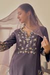 Bhawna Sethi_Purple , Cotton, Silk, Silk, Kumud Threadwork Kurta Set _at_Aza_Fashions