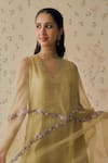Buy_Bhawna Sethi_Lime , Cotton, Silk, Cotton, Organza Pehar Neckline Kurta Set _Online_at_Aza_Fashions