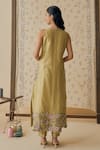 Bhawna Sethi_Lime , Cotton, Silk, Cotton, Organza Pehar Neckline Kurta Set _Online_at_Aza_Fashions